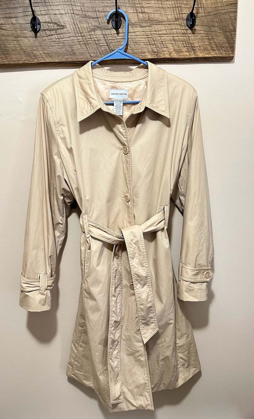 Jaclyn Smith Trench Coat Size Extra Large Beige Cotton